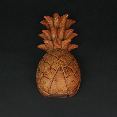 Set of 2 Hand Carved Wooden Pineapple Hanging Wall Art Sculptures Home Decor