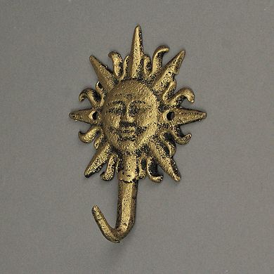 Set of 3 Cast Iron Gold Sun Face Decorative Wall Hooks Towel Coat Hanger Rack