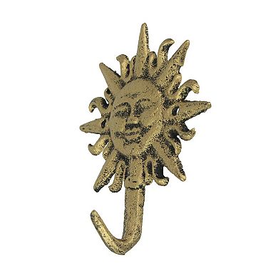 Set of 3 Cast Iron Gold Sun Face Decorative Wall Hooks Towel Coat Hanger Rack
