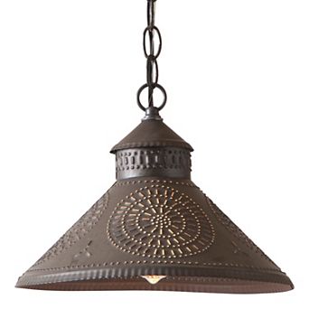 Stockbridge Shade Light Pendant with Chisel in Kettle Black Punched Tin