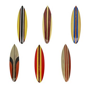 Set of 6 Handcrafted Wood Surfboard Wall Sculptures Beach-Themed Home Decor