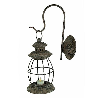 Set of 2 Distressed Black Wall-Mounted Metal Candle Sconces Lanterns