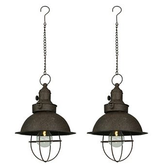 Set of 2 Antique Farmhouse LED Pendant Light Battery Operated Timer Accent Lamps