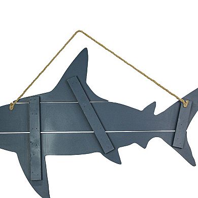 31 Inch Blue Wood Carved Shark Wall Decor Plaque Hanging Nautical Art Coastal