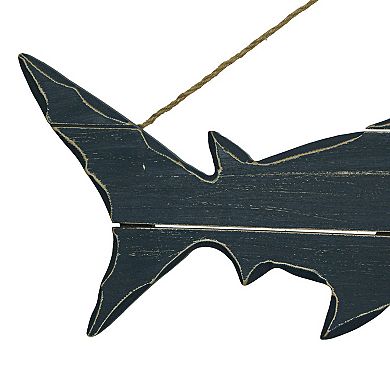 31 Inch Blue Wood Carved Shark Wall Decor Plaque Hanging Nautical Art Coastal