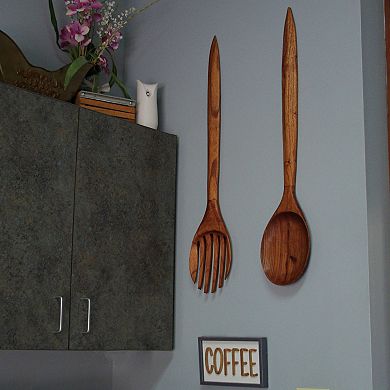 Oversized Wooden Fork & Spoon Wall Decor - Rustic Minimalist Art, 35.5" High