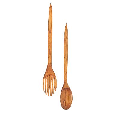 Oversized Wooden Fork & Spoon Wall Decor - Rustic Minimalist Art, 35.5" High