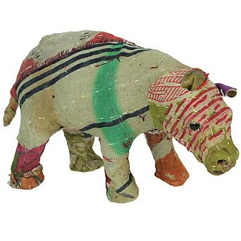 Vintage Sari Fabric Paper Mache Bear Figurine Home Decor Sculpture Ornament Art