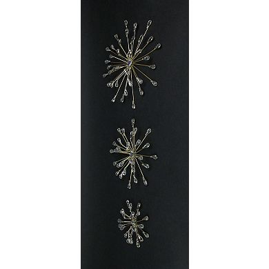 Set of 3 Gold Tone Teardrop Starburst Rhinestone Jeweled Metal Wall Art Hangings