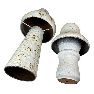 Set of 2 White Metal Mushrooms, 9" & 16" Garden Indoor Outdoor Décor