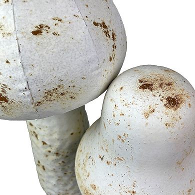 Set of 2 White Metal Mushrooms, 9" & 16" Garden Indoor Outdoor Décor