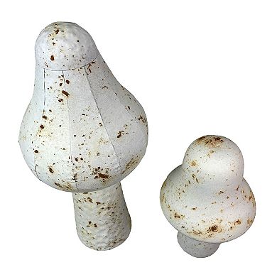 Set of 2 White Metal Mushrooms, 9" & 16" Garden Indoor Outdoor Décor