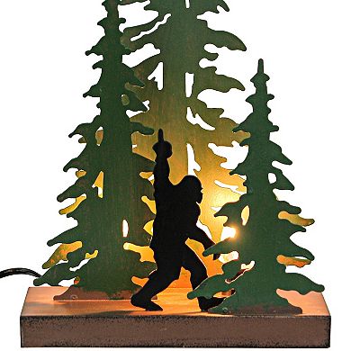 Rustic Metal Rude Bigfoot In Forest Accent Lamp Decorative Sasquatch Home Decor