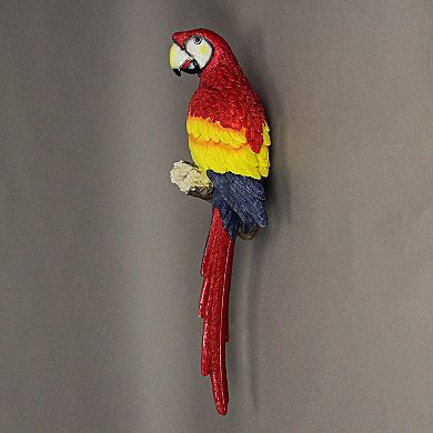 18 Inch Resin Scarlet Macaw Parrot Wall Sculpture Tropical Bird Home Decor Art