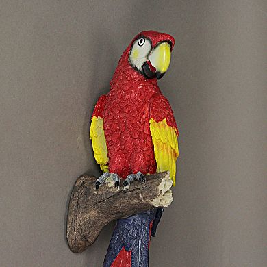 18 Inch Resin Scarlet Macaw Parrot Wall Sculpture Tropical Bird Home Decor Art