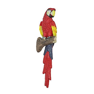 18 Inch Resin Scarlet Macaw Parrot Wall Sculpture Tropical Bird Home Decor Art