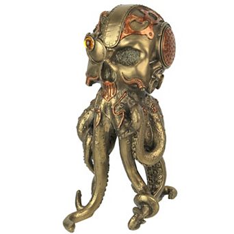 Bronze / Copper Finished Steampunk Human Skull / Octopus Fantasy Tabletop Statue