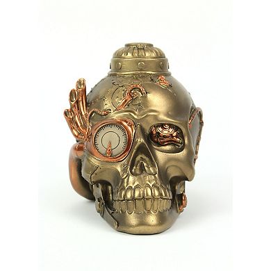Antique Bronze Finish Retro-Futuristic Steampunk Human Skull Tabletop Statue