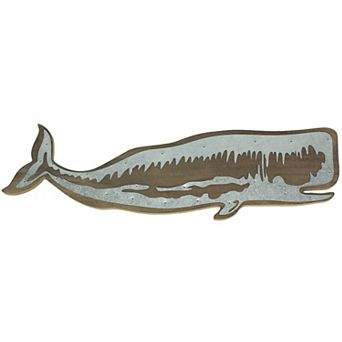 21 Inch Right-Facing Distressed Wooden Sperm Whale Wall Plaque W/ Metal Accents