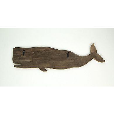 21 Inch Right-Facing Distressed Wooden Sperm Whale Wall Plaque W/ Metal Accents