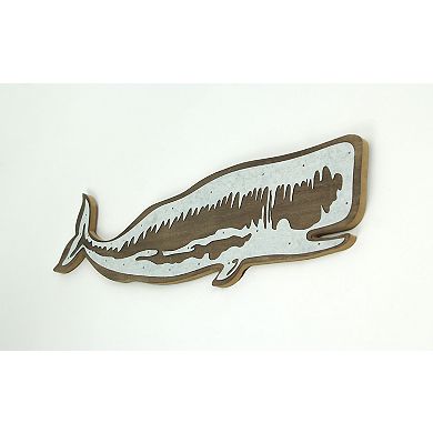 21 Inch Right-Facing Distressed Wooden Sperm Whale Wall Plaque W/ Metal Accents