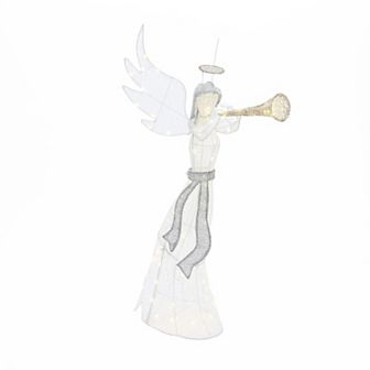 LuxenHome 5Ft Angel Playing Gold Trumpet Outdoor Holiday Decoration with Lights