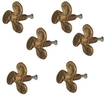 Set of 6 Gold Boat Propeller Drawer Pulls Nautical Charm for Cabinets