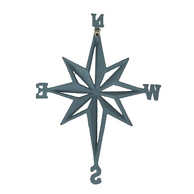 Blue Grey Cast Iron Compass Rose Wall Hanging Sculpture Coastal Home Decor Art