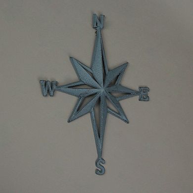 Blue Grey Cast Iron Compass Rose Wall Hanging Sculpture Coastal Home Decor Art