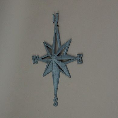 Blue Grey Cast Iron Compass Rose Wall Hanging Sculpture Coastal Home Decor Art