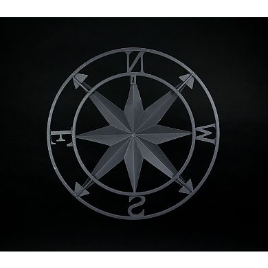 Galvanized Zinc Finish Metal Compass Rose Wall Hanging 20.5 Inch Diameter