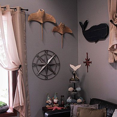 Galvanized Zinc Finish Metal Compass Rose Wall Hanging 20.5 Inch Diameter