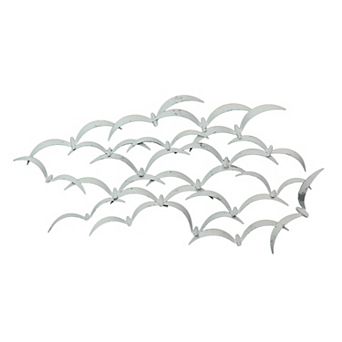 32 Inch White Metal Flock Of Birds Wall Art Modern Coastal Home Decor Sculpture