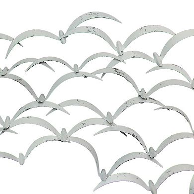 32 Inch White Metal Flock Of Birds Wall Art Modern Coastal Home Decor Sculpture