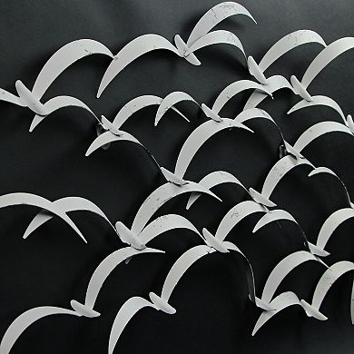 32 Inch White Metal Flock Of Birds Wall Art Modern Coastal Home Decor Sculpture