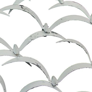 32 Inch White Metal Flock Of Birds Wall Art Modern Coastal Home Decor Sculpture