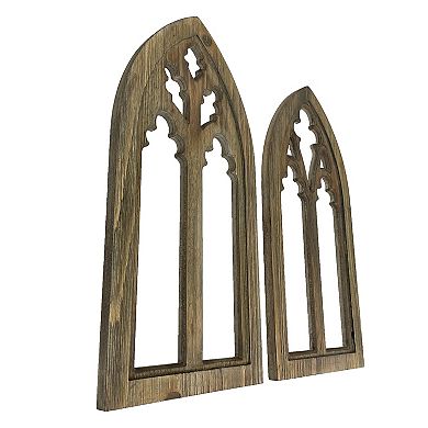 Blackwashed Wood Gothic Arch Window Frame Wall Decor 2 Piece Set
