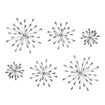 Set of 6 Metal Silver Starburst Wall Sculptures - 12", 9", 6" Diameter