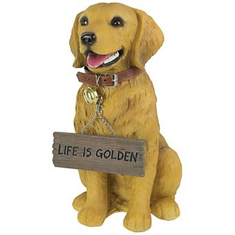 Harley the Golden Retriever Dog Realistic Lifelike Statue with Reversible Sign