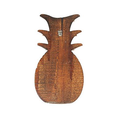 Hand Carved Wooden Pineapple Hanging Wall Art Sculpture 9.75 Inches High