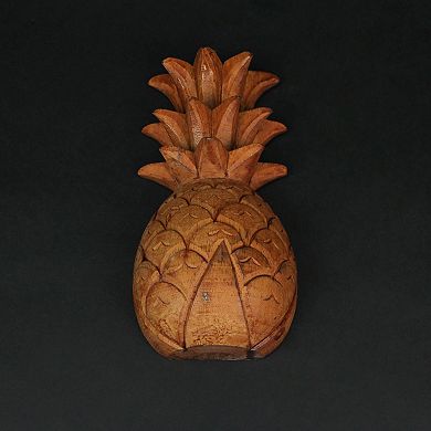 Hand Carved Wooden Pineapple Hanging Wall Art Sculpture 9.75 Inches High