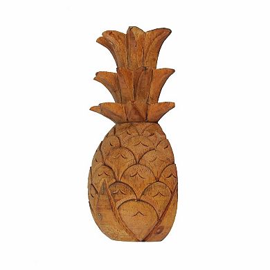 Hand Carved Wooden Pineapple Hanging Wall Art Sculpture 9.75 Inches High