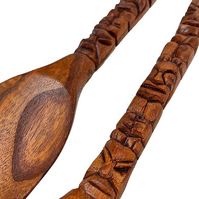 16 Inch Carved Tiki Spoon & Fork Wooden Wall Decor Art Utensil Decoration Set