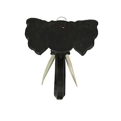 Hand Carved 12 Inch Black Elephant Head Wooden Wall Hanging Sculpture Safari Art