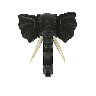 Hand Carved 12 Inch Black Elephant Head Wooden Wall Hanging Sculpture Safari Art