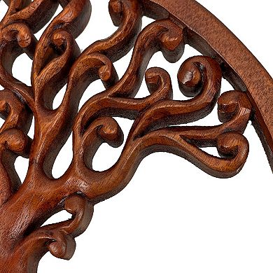 Hand Carved Mahogany Tree Of Life Wood Wall Plaque - 11.5 Inch Diameter
