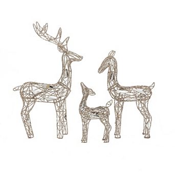 LuxenHome 3 pc Gold Glitter Deer Family Outdoor Holiday Decoration with Lights