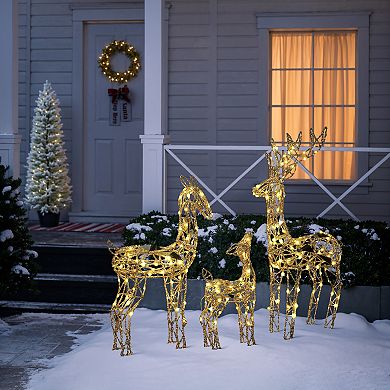 LuxenHome 3-Piece Gold Glitter Deer Family Outdoor Holiday Decoration with Lights