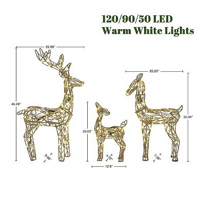 LuxenHome 3-Piece Gold Glitter Deer Family Outdoor Holiday Decoration with Lights