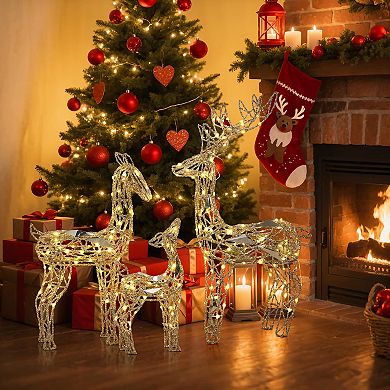 LuxenHome 3-Piece Gold Glitter Deer Family Outdoor Holiday Decoration with Lights